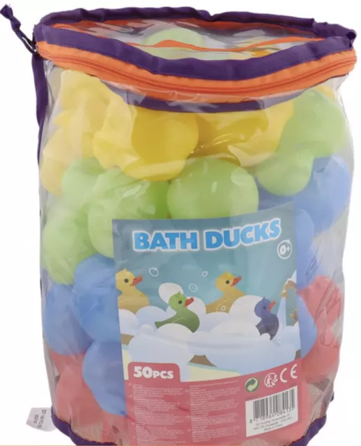 Lot de 50 canards de bain jaunes verts bleus rouges en plastique  env 6 cm