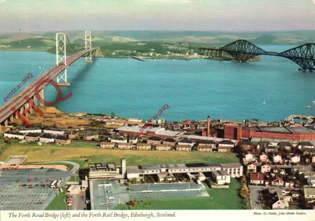 Postcard- Forth Road Bridge (Left) and the Forth Rail Bridge [John Hinde] 2Sc151