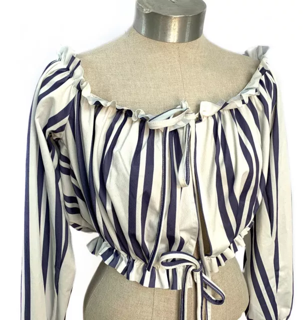 Missguided Stripe Tie Front Bardot Crop Top Size 6 2