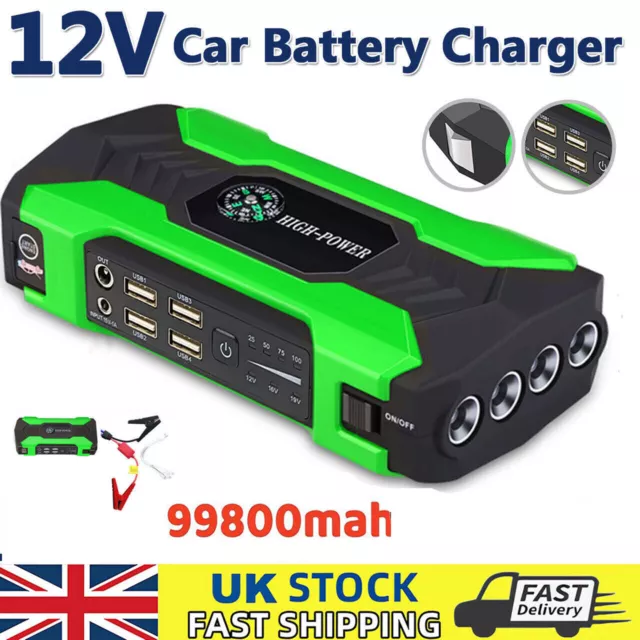 99800mah Car Jump Starter 12V Booster Battery Charger Power Bank Emergency UK