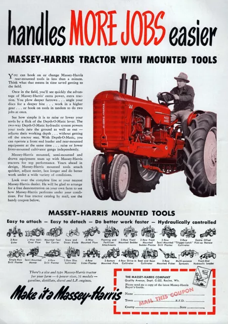 1952 Massey Harris Model 44 Tractor Original Color Print Ad