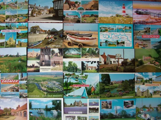 100 Unused Postcards of NORFOLK & THE BROADS Modern size. 1970's/80's onwards.