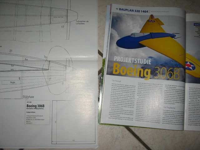 Plans Et Modèles Imprimés Pour Avion RC Boeing 306B F/F - Envergure 22'', Modèle En Caoutchouc