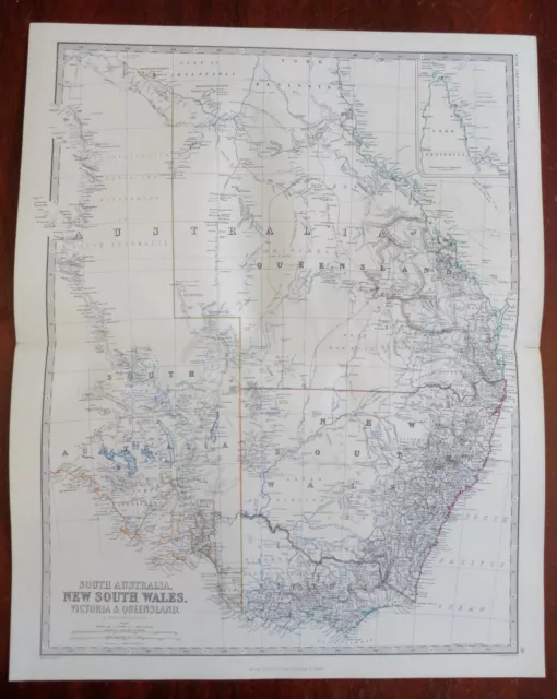 Eastern Australia New South Wales Queensland 1865 Johnston large folio map