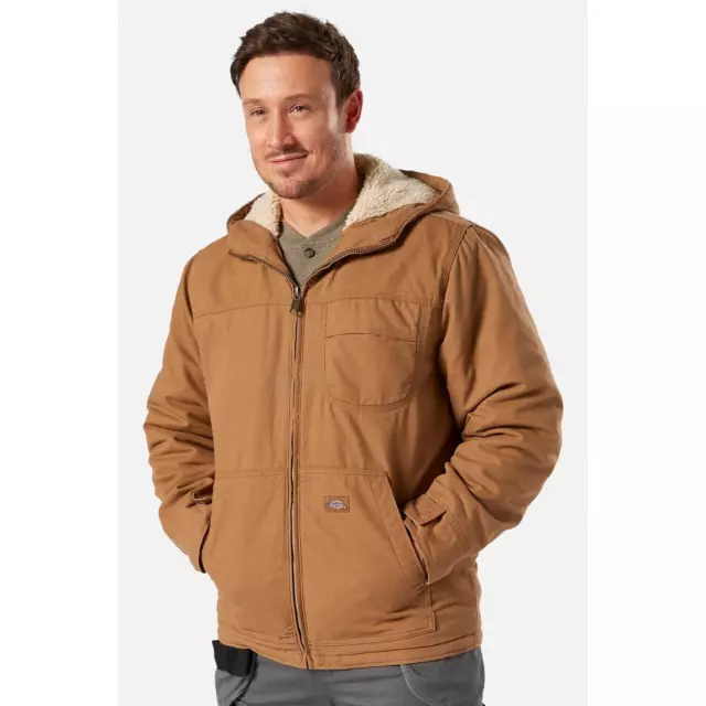 Dickies Sherpa-lined rinsed brown Mens brass zip hooded winter Duck jacket