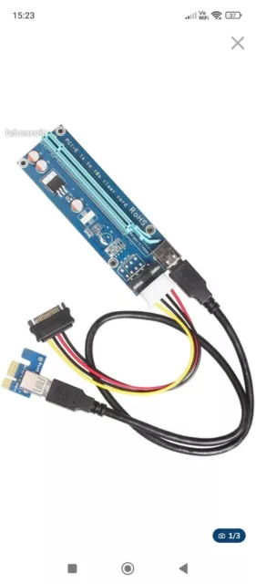 USB 3.0 PCI-E Express 1x to16x Extender Riser Card Adapter SATA Power Cable Neuf