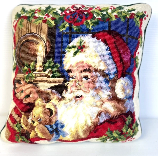 Almohada con aguja Santa decoración navideña oso de peluche media roja verde