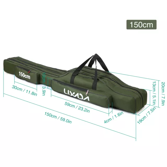 1.5m Lixada 3 Layers Fishing Pole Bag Portable Folding Rod Carry Case Fishing