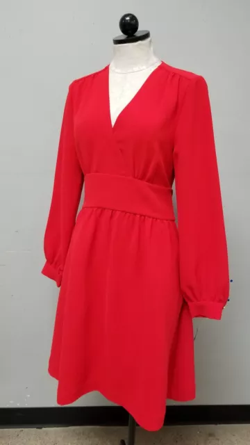 COA Kate Spade Red Tie Waist Long Sleeve Cocktail Holiday Dress Size 8 OUMU0543
