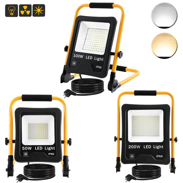 50W-200W LED Fluter Flutlicht + Gelb Stativ Baustrahler Scheinwerfer mit Stecker