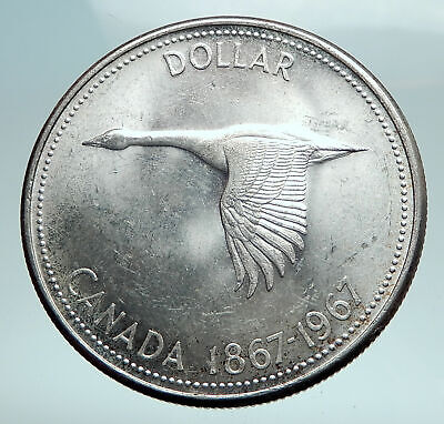 1967 CANADA CANADIAN Confederation Founding with Goose Silver Dollar Coin i82487