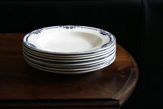 Lot 8 assiettes creuses Terre de fer faïence ancienne Salins AB modèle Saussure
