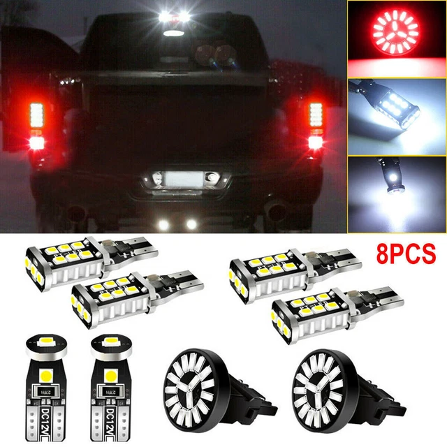 8Pcs Auto LED Bulb Package Kit For License Plate Lamp Reverse Backup Brake Light