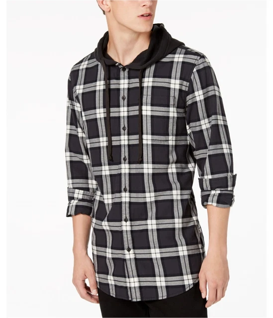 American Rag Mens Hooded Plaid Hoodie Sweatshirt, Black, XX-Large