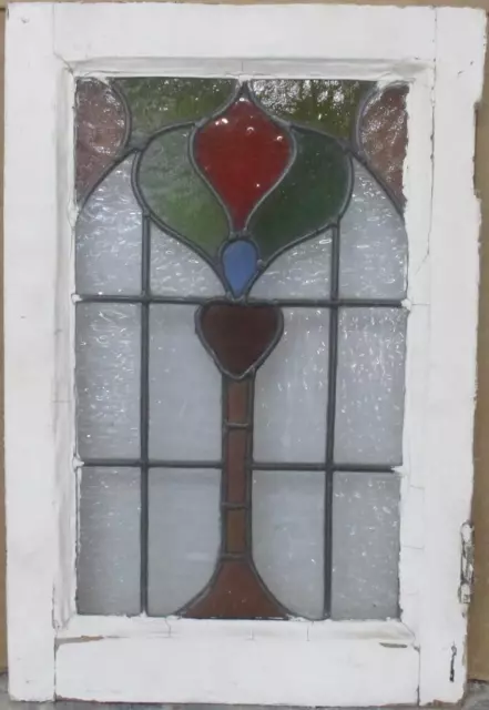 OLD ENGLISH LEADED STAINED GLASS WINDOW Pretty Abstract 14.25" x 21.25"