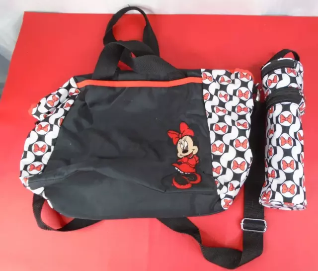 Disney Baby Minnie Mouse Diaper Bag Set Girls Large 7 Pockets With Bottle Holder