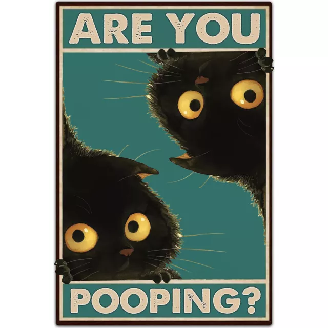 Letreros divertidos de lata de Black Cat Are You Pooping decoración de pared de baño 8 x 12 pulgadas