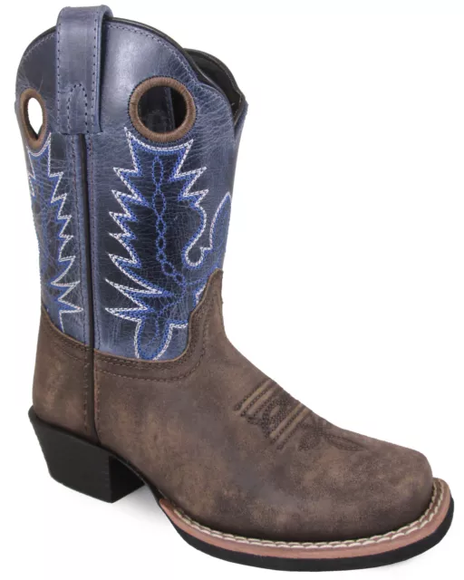 Smoky Mountain Kids Mesa Western Cowboy Boots Pull On Leather Square Toe Brown