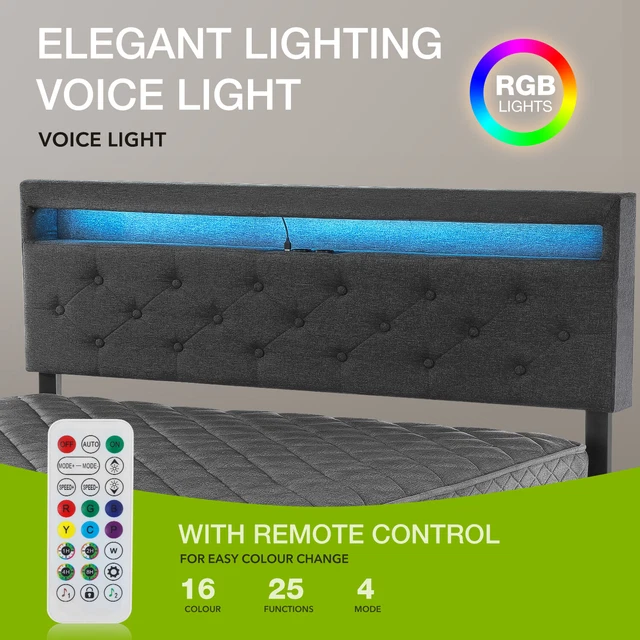 MODERN 4FT6 SIZE Bed Frame with 4 Storage Drawers Upholstered Headboard