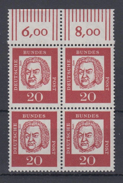 Bund 352y mit Oberrand 4er Block Bedeutende Deutsche 20 Pf postfrisch