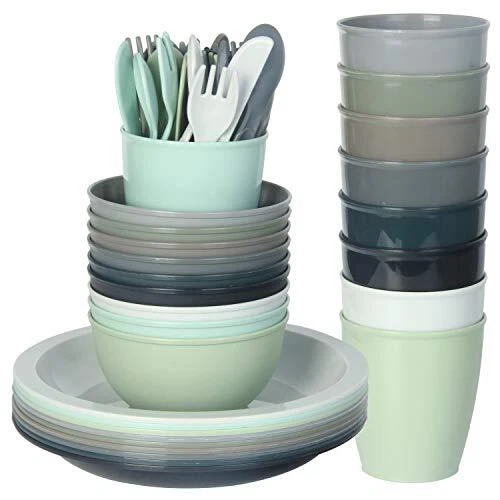 54 pcs Plastic Toddler Dining and Utensil Set, BPA Free, Dishwasher Safe,
