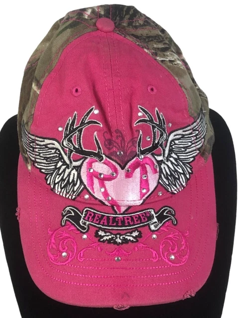Team Realtree Womens Hat Distressed Pink Camouflage Adjustable Self Fastening