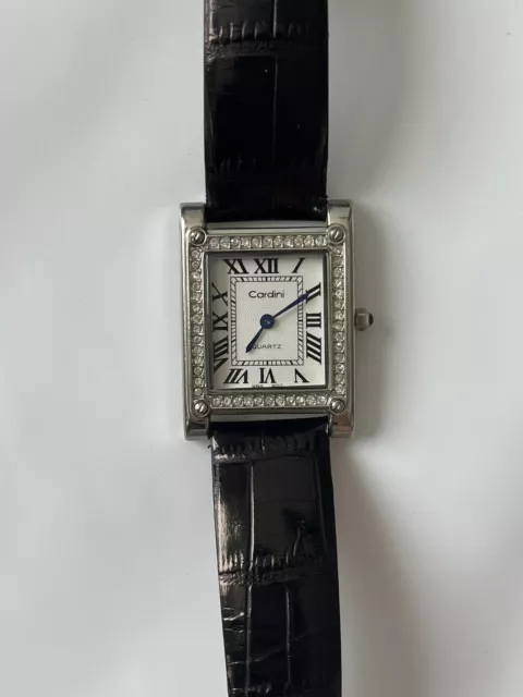 Cardini Watch, Quartz, classic ladies watch Roman Numeral, cubic zirconia