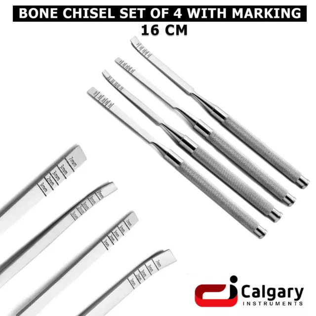 Straight & Curved Surgical Chisels Ridge Bone Splitting & Extraction Set of 4