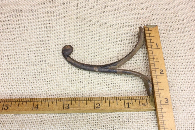 3 Old Single Coat Hooks Farm School House 1850’s Vintage Rustic Cast Iron 3" 4