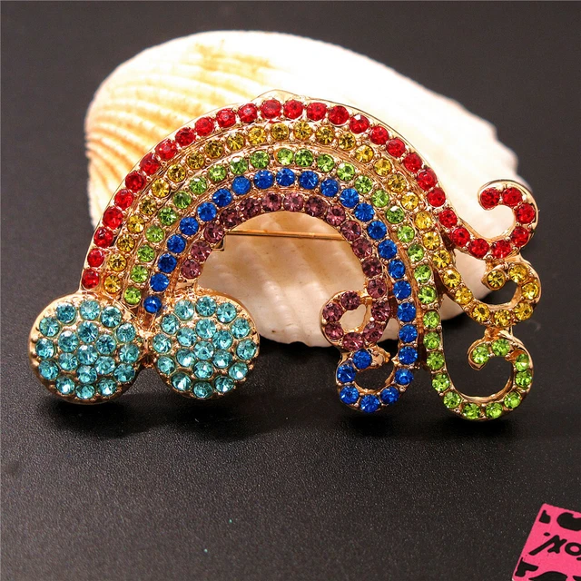New Blue Bling Crystal Dream Rainbow Rhinestone Betsey Johnson Charm Brooch Pin