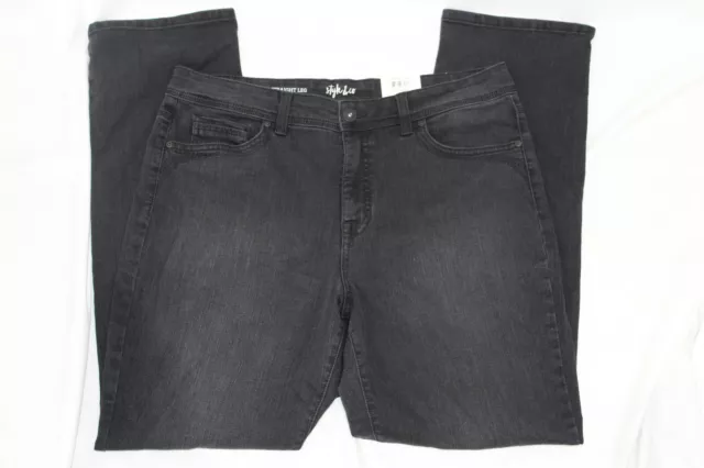 NWT Style & Co Womens Black Smudge High Rise Straight Leg Jeans 14