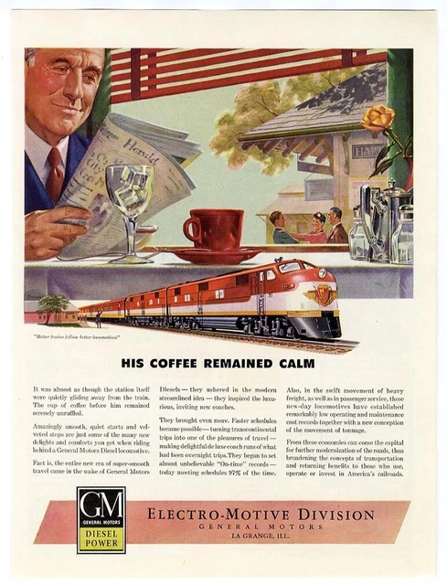 GENERAL MOTORS Diesel Locomotives Ad 1946 Smooth Passenger TRAIN Ride