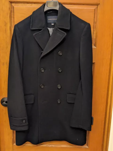 Banana Republic Wool Pea Coat Mens Medium BLACK Double Breasted Jacket