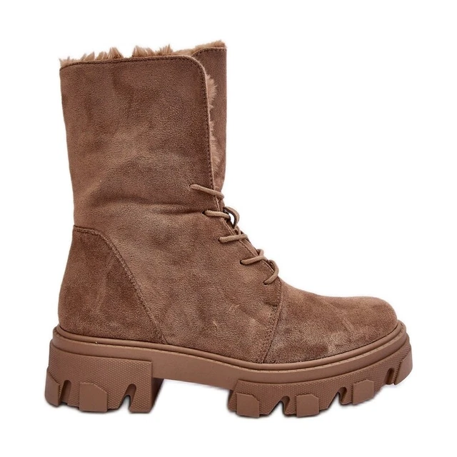 PS1 Bottines à Lacets En Daim Avec Fourrure, Beige Foncé Frendo brun