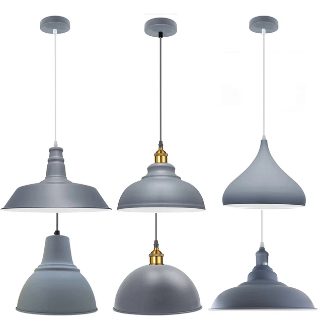 View of VINTAGE INDUSTRIAL LOFT Style Metal Ceiling Pendant Light Grey ...