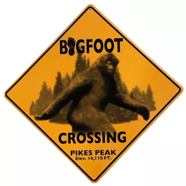 Pikes Peak Bigfoot Crossing Road Trail Sign Orange Plastic Sasquatch Yeti 16.5"