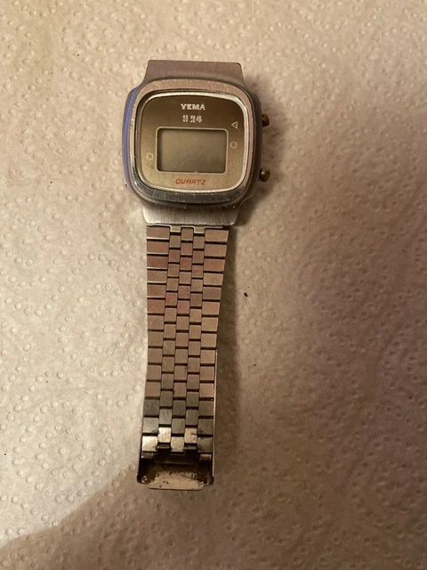 Montre Vintage Yema Quartz Chronographe Digital LCD - Années 70/80 - À Réparer (bouton Manquant, écran Bloqué)