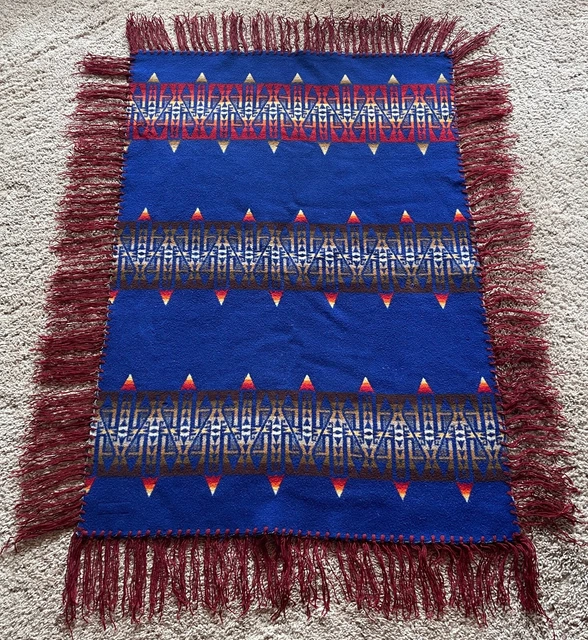 Pendleton Beaver State 41x28 throw shawl lap blanket wool blue red Aztec fringe
