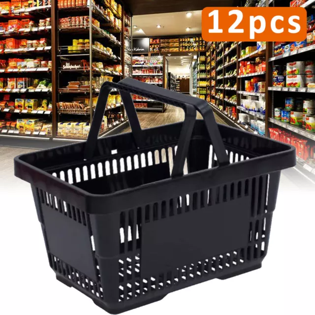 12Pcs Handheld Shopping Baskets with Handles for Grocery Retail Store Black USA