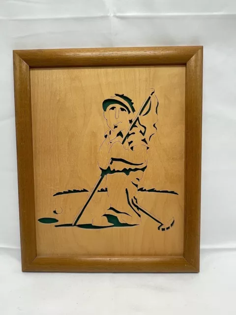 Golfer inlay Art Wood Framed Picture