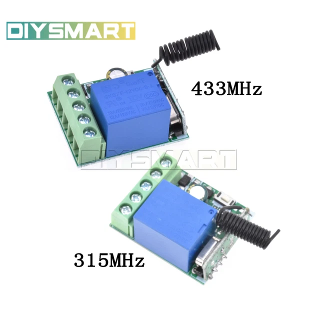 315/433MHz 1Channel Wireless Relay RF Remote Control Switch Receiver DC12V 10A