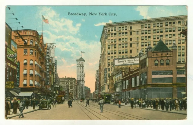 Broadway New York City PC American Art Publishing 95 um 1920 Dewar's Whisky Schild