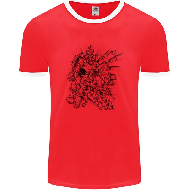 Inca Warrior Skull Gym Martial Arts MMA Axe Mens Ringer T-Shirt FotL