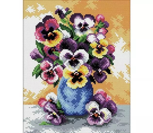Ladybird X Stitch Vase of Pansies No Count Cross Stitch Kit 14 Count