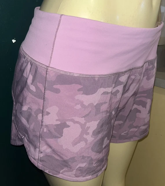 Perfect LULULEMON Speed Up 4" Shorts Incognito Camo Pink Taupe Lined-Size 8 Tall