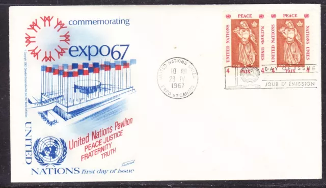 United Nations "Fleetwood"  - 1967 - Expo Pair Peace   First Day Cover Unn