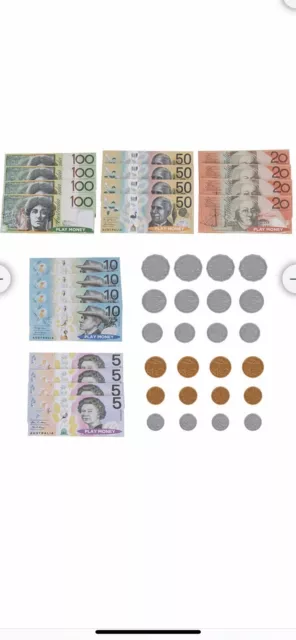 BNIP AUSTRALIAN Play Money Coins Notes Maths Shopping Games 44 Pieces