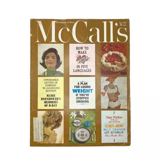 VTG MCCALL'S MAGAZINE June 1964 Letters of Sympathy to Jacqueline ...