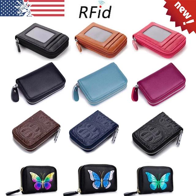 Men Women Slim Wallet Secure RFID Blocking Leather Money Credit Card Holder Zip