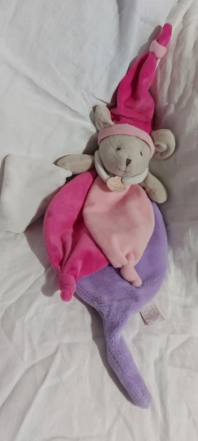 Doudou Et Compagnie Plat Souris Collector Dc2804 Mouchoir Blanc Gris Violet Rose